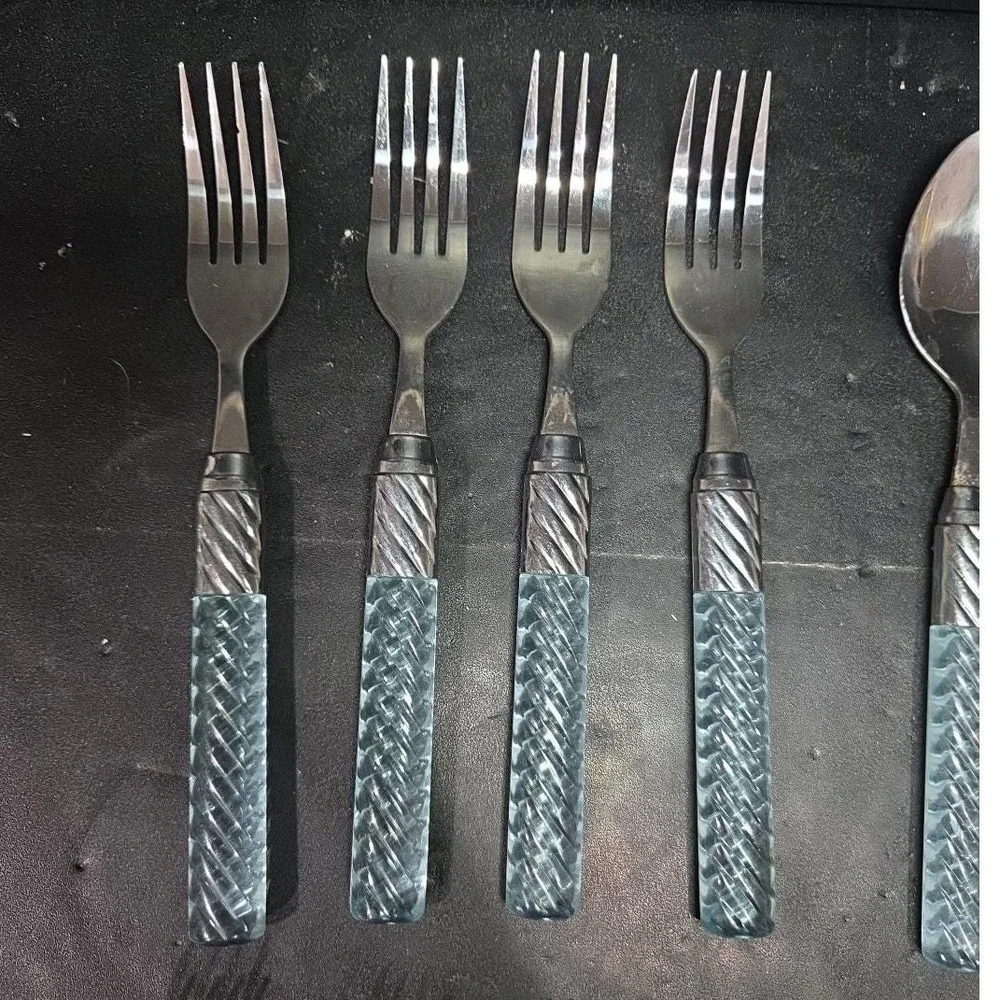 Acrylic Blue Handled Utensils, 17 Piece Set, Plastic Handles, Stainless‎ Steel